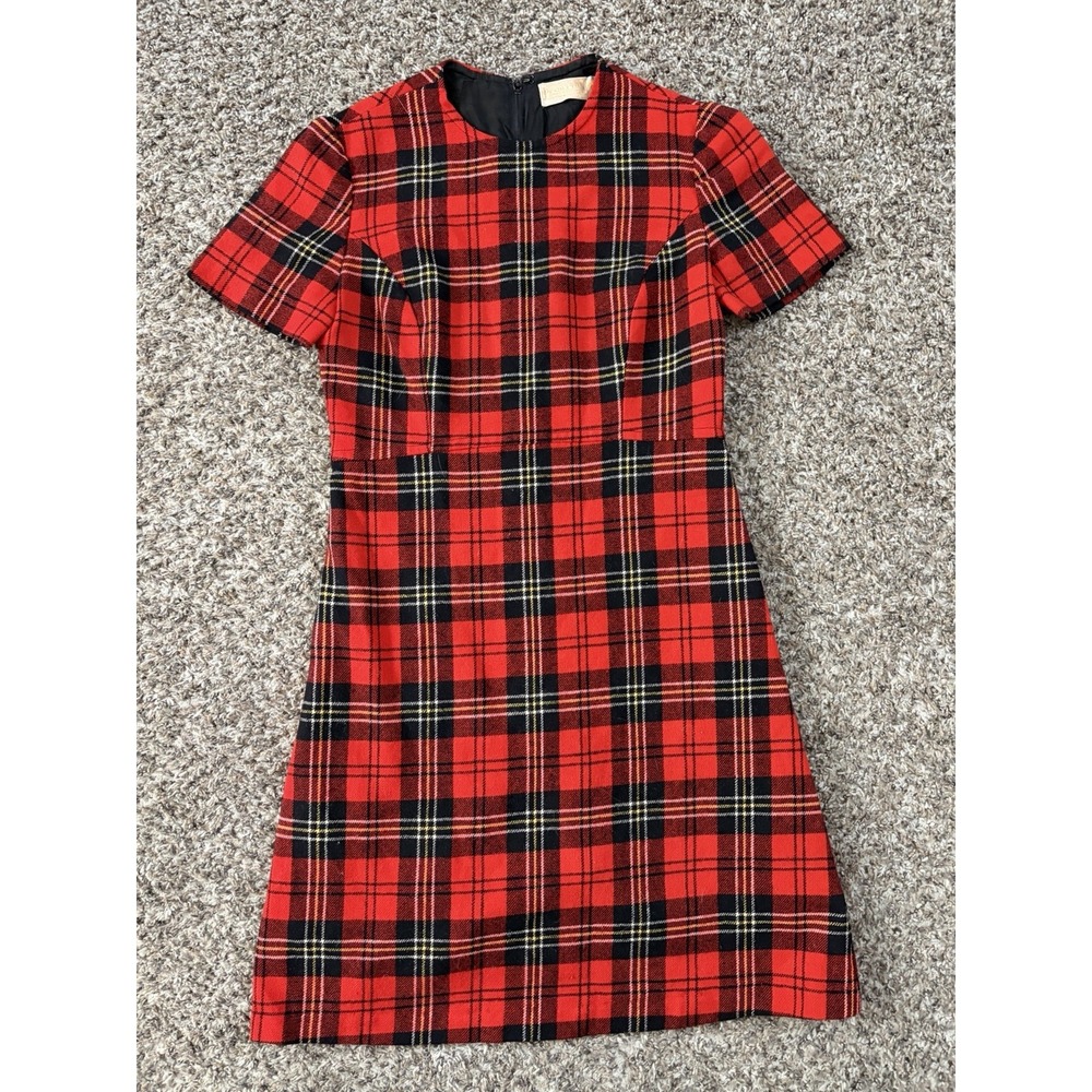 Vintage 60s 70s Pendleton Wool Red Tartan Plaid A-Line Dress Size 10 Made in USA